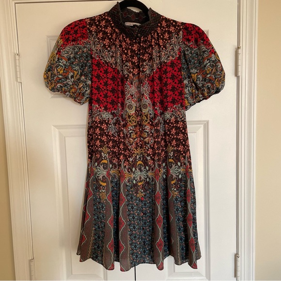 Alice + Olivia Janis Mixed Print Puff Sleeve Dress - Picture 4 of 5